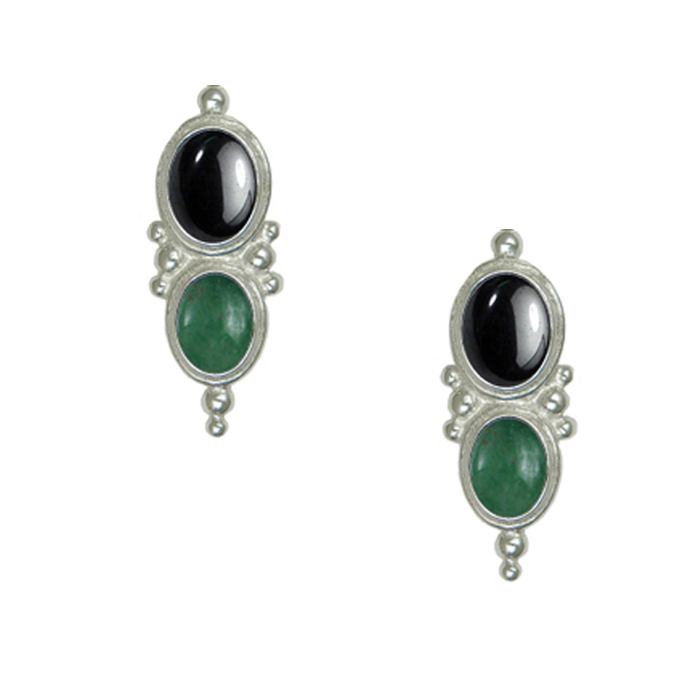 Sterling Silver Drop Dangle Earrings With Hematite And Jade